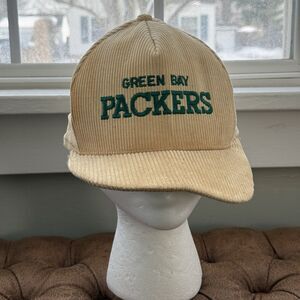 Vtg Green Bay Packers Hat Corduroy Spell Out Embroidered Snapback NFL Football